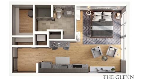 Floor plan for studio, 1 bath, 445 sqft